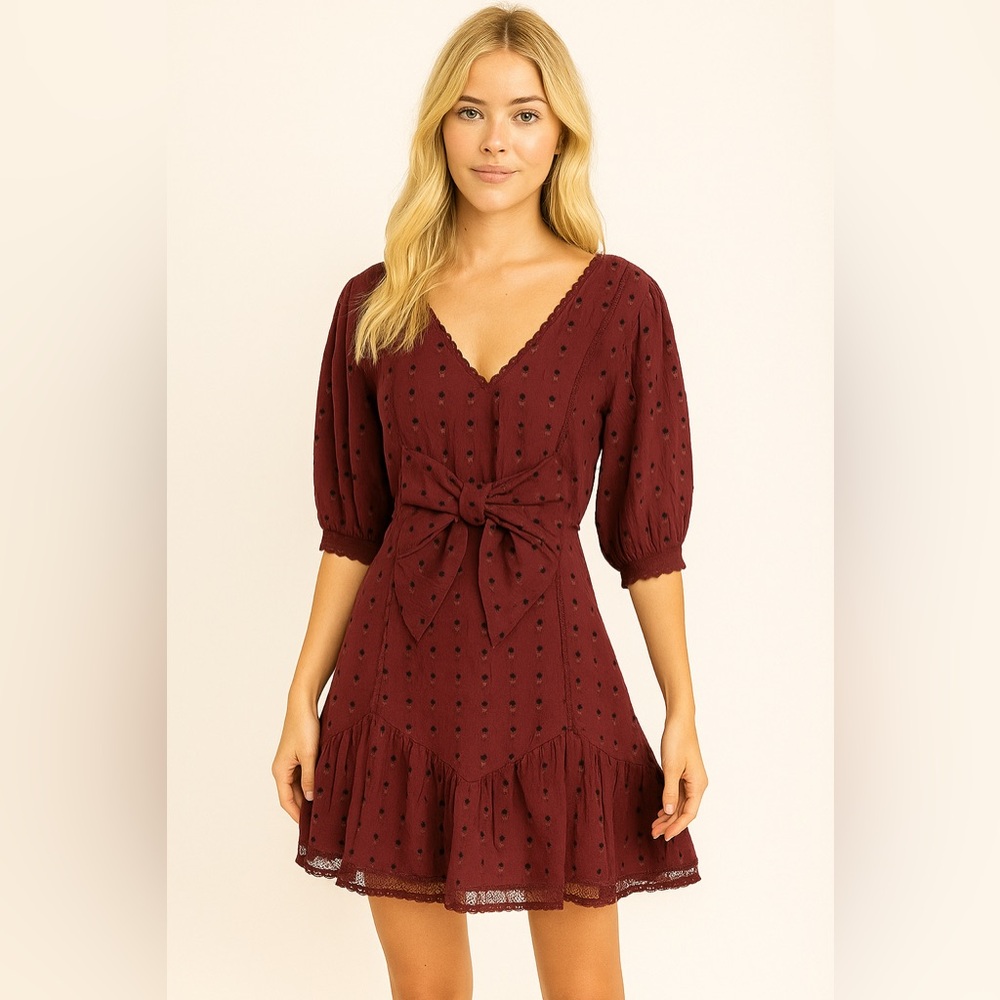 LoveShackFancy Lena Dress in Spice (Burgundy)